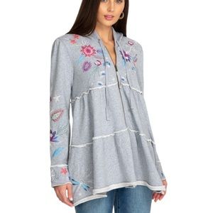 Johnny Was Phoebe Tiered Hoodie Gray Size Small